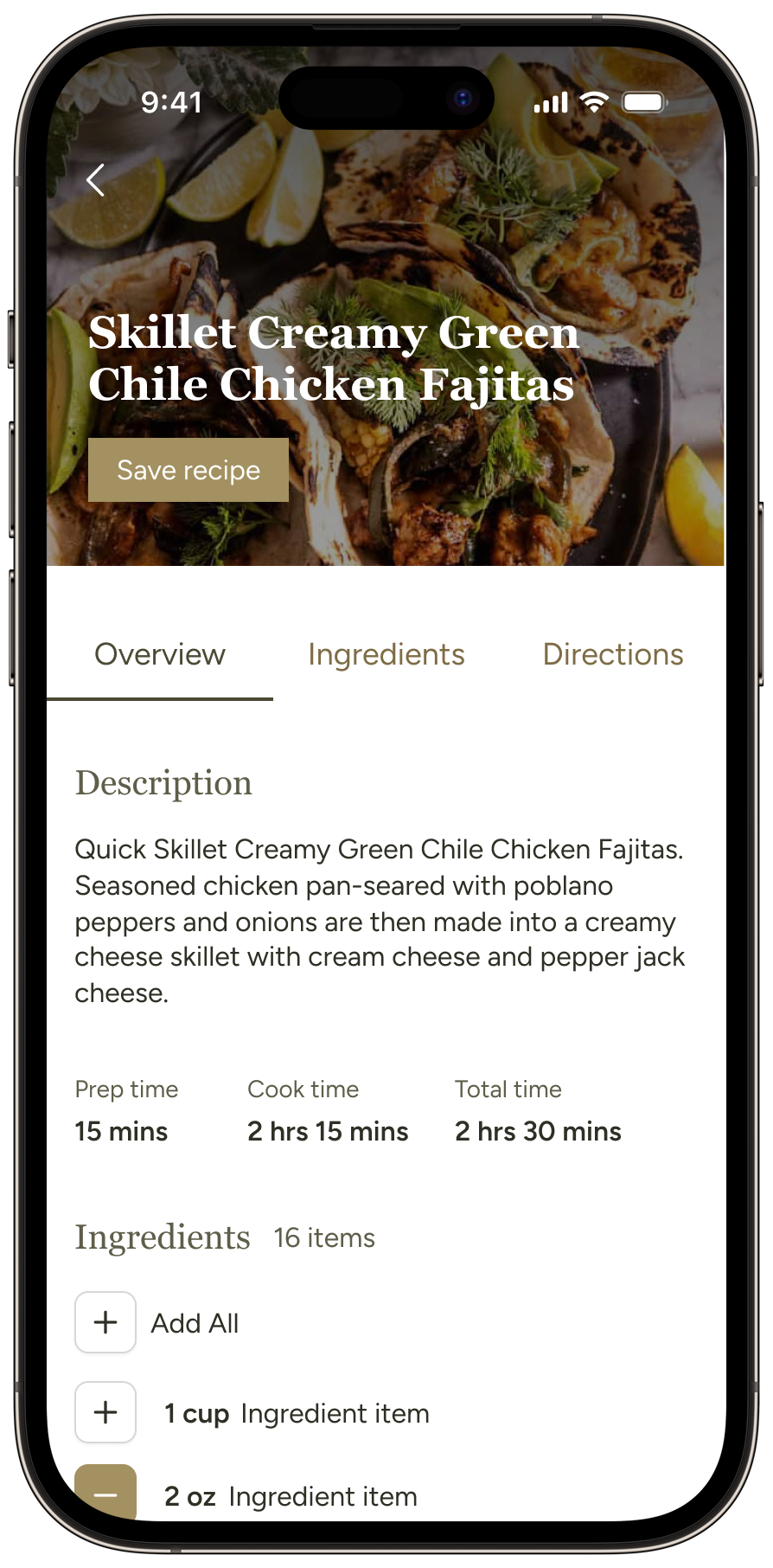 Half Baked Harvest app — recipe detail screen