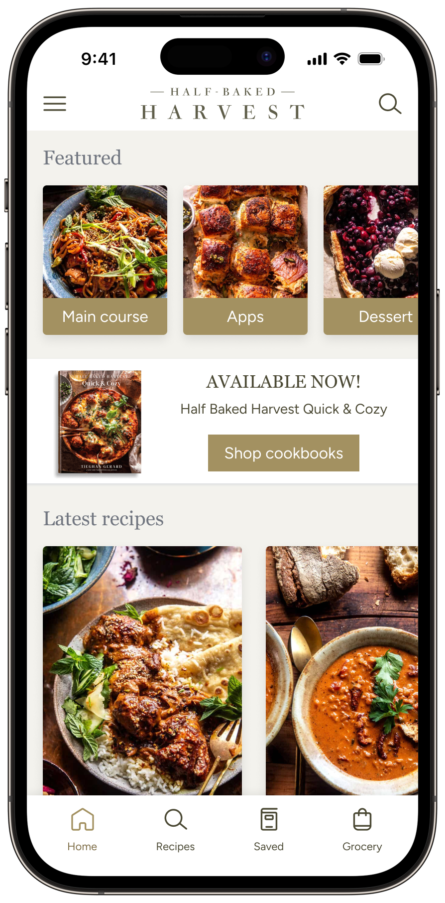 Half Baked Harvest concept — home feed